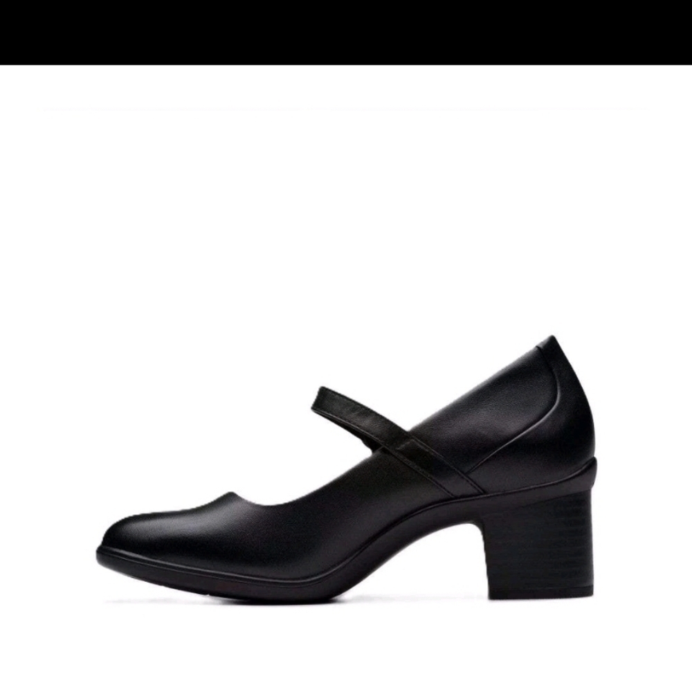 Clarks Women's Shaya Jane Black Leather Mary Jane Pump - 82996 Shoe Fit Wide - Picture 3 of 7